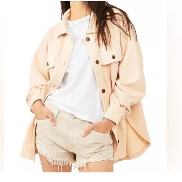 Free People‎ Oversized Ruby Sweetheart Fleece Shirt Jacket Distressed Size Small - Picture 1 of 16
